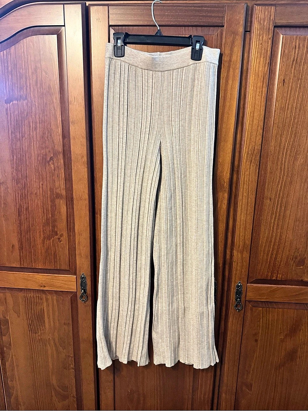 aerie Wide Leg Ribbed Pants in Beige Size Small Like New